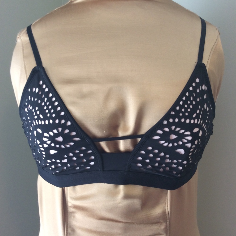 Black Laser Cut Bikini Top Bra-let Festival Wear